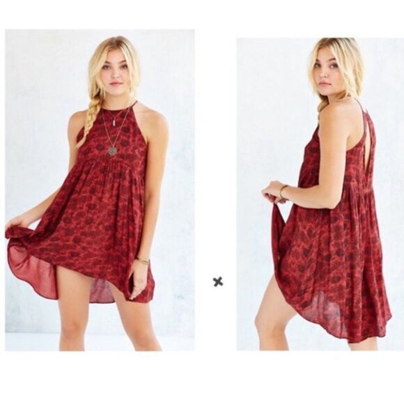 Kimchi Blue Florence Floral Babydoll Keyhole Dress Swing Sleeveless Red Medium - Picture 1 of 14